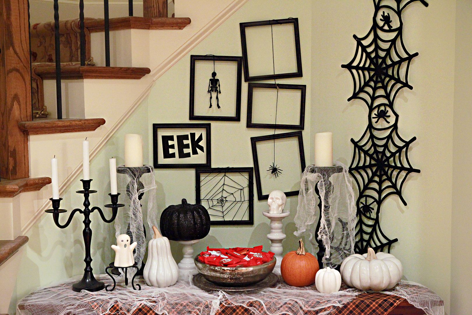 the table itself was draped with last years orange and black plaid fabric i got the one yard and have never hemmed it just throw and goand then on - Pier One Halloween the table itself was draped with last years orange and black plaid fabric i got the one yard and have never hemmed it just throw and goand then on - Pier One Halloween